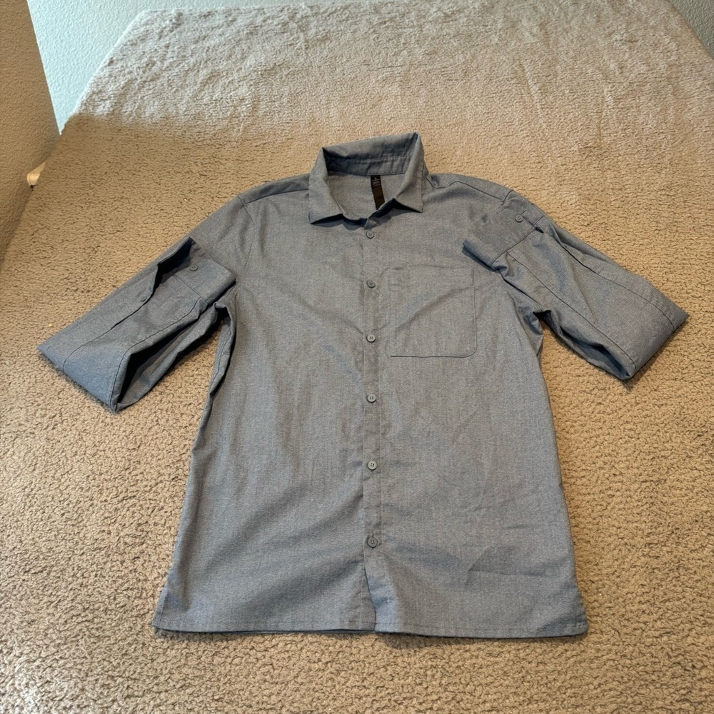 Lululemon Commission Shirt Men Medium Blue Stretch Athleisure Button Long Sleeve